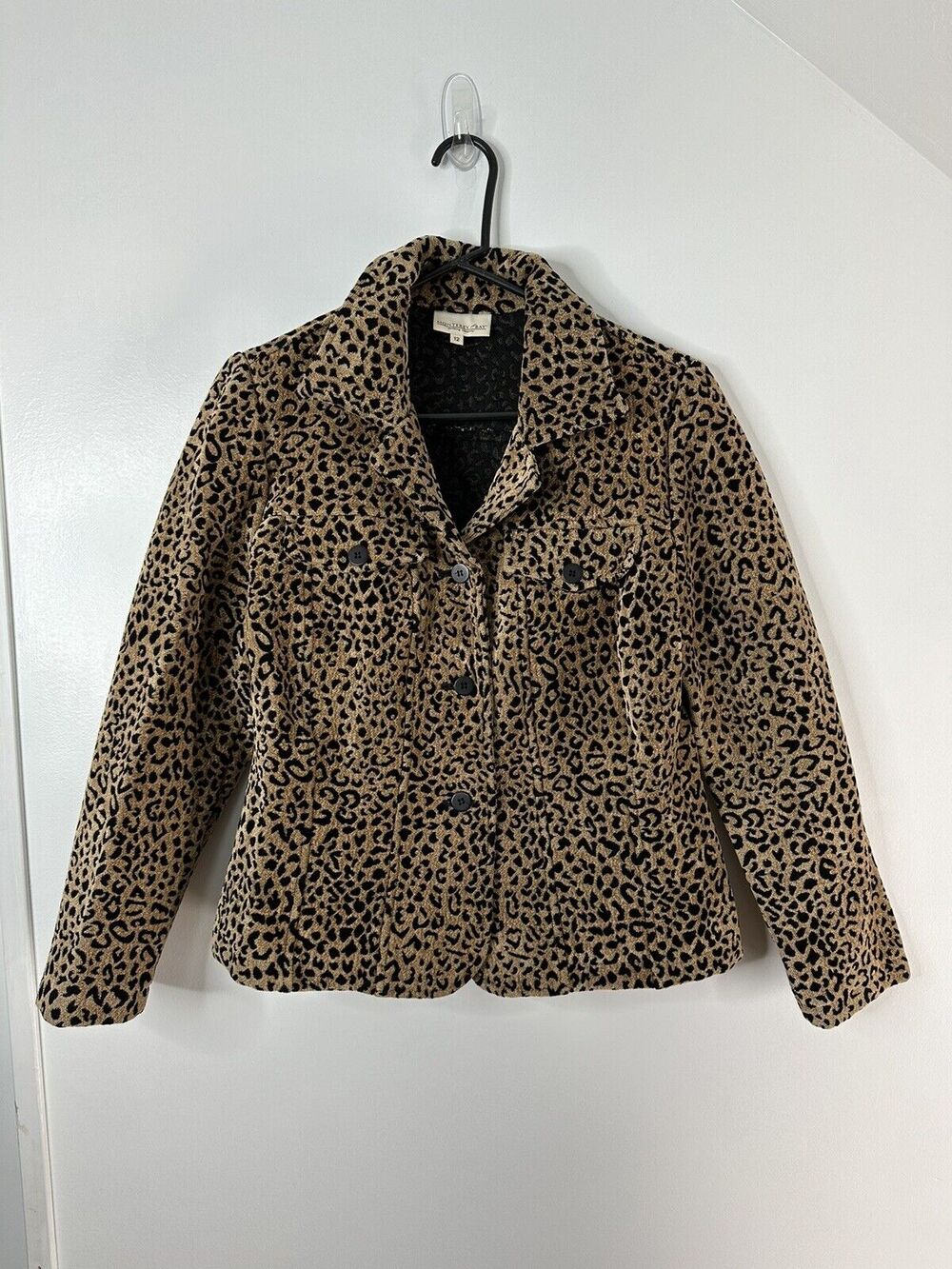 Vintage Monterey Bay Leopard Print Textured Pattern Jacket Blazer Size 12 Coat